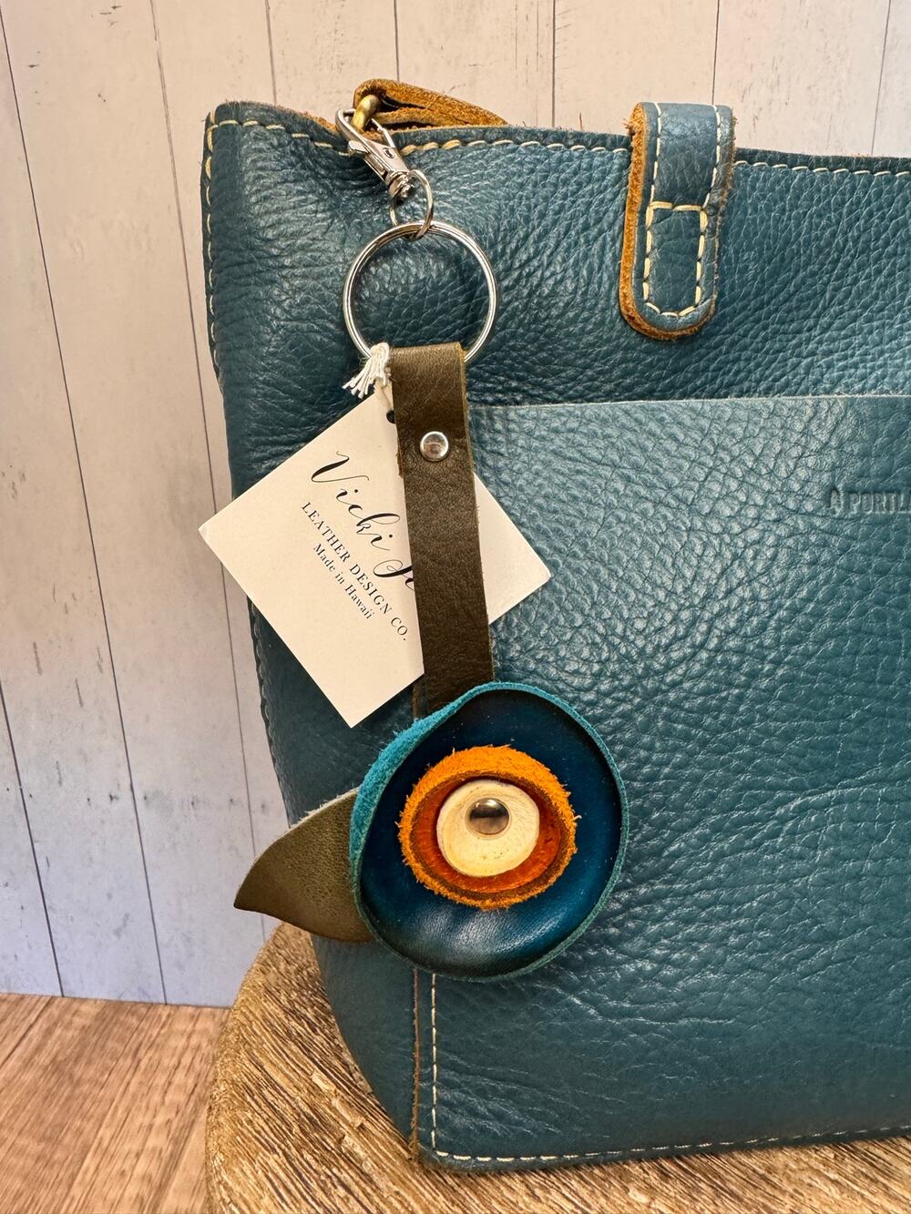 Genuine Leather Round Flower Purse Charm Bright Blue Orange White Boho Bag Charm